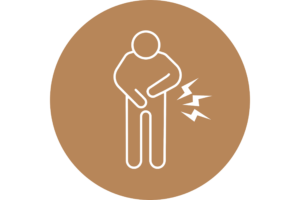 お腹を押さえる人物と痛みを示すマークを描いた、腹痛や体の不調を表現するアイコン